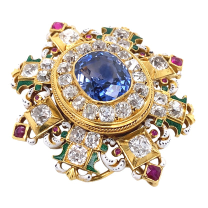 Sapphire Ruby Diamond Enamel Pendant Lueur Jewelry