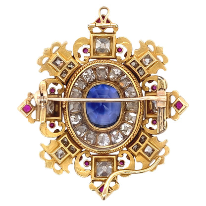 Sapphire Ruby Diamond Enamel Pendant Lueur Jewelry
