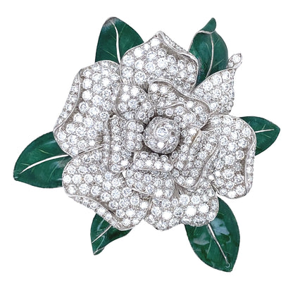 Oscar Heyman, Diamond Enamel Gardenia Brooch Oscar Heyman