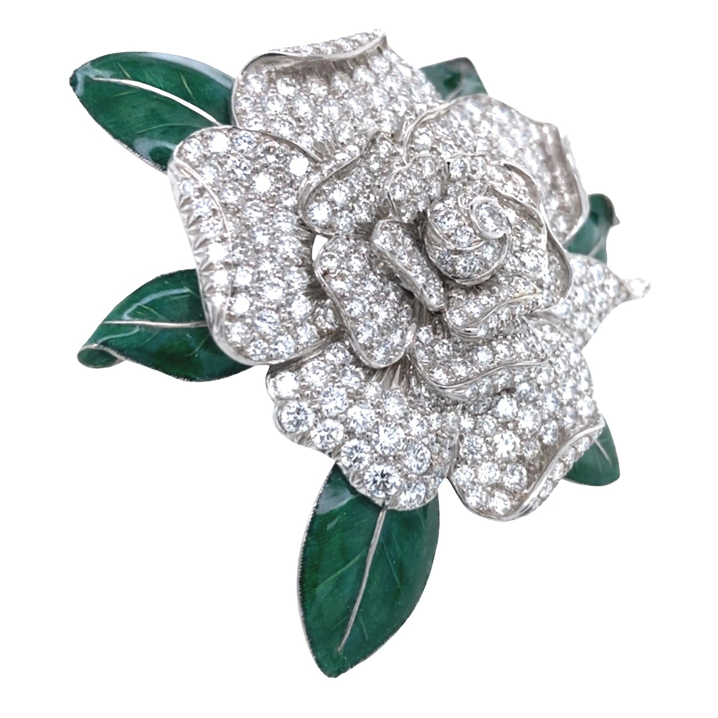 Oscar Heyman, Diamond Enamel Gardenia Brooch Oscar Heyman