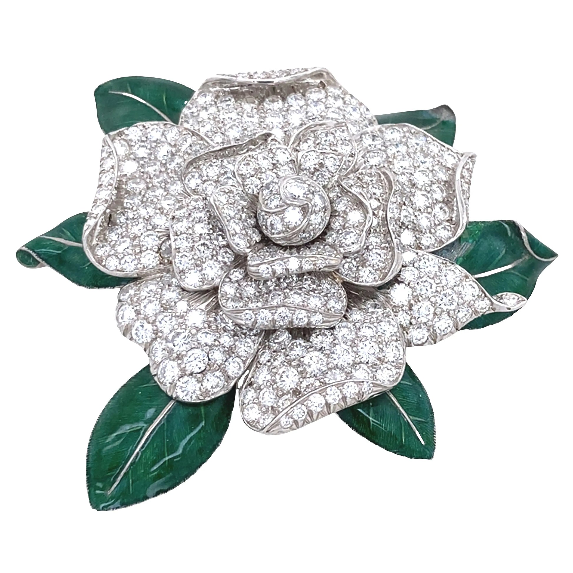 Oscar Heyman, Diamond Enamel Gardenia Brooch Oscar Heyman