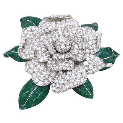 Oscar Heyman, Diamond Enamel Gardenia Brooch Oscar Heyman