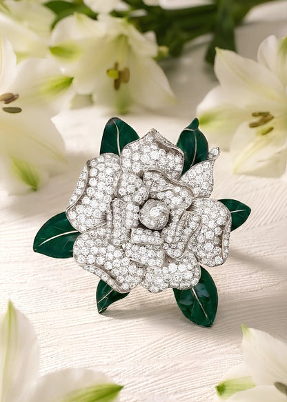 Oscar Heyman, Diamond Enamel Gardenia Brooch Oscar Heyman