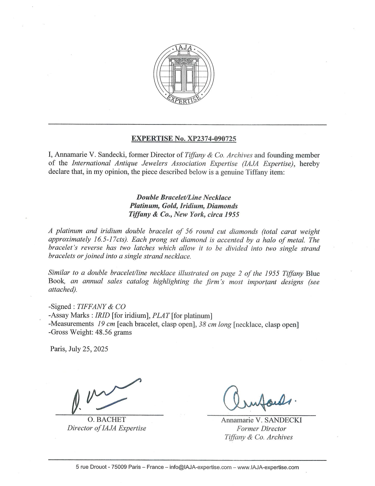 Tiffany, Platinum Diamond Bracelet, IAJA Tiffany