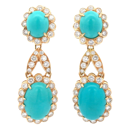 18K Gold Turquoise Diamond Earrings Lueur Jewelry