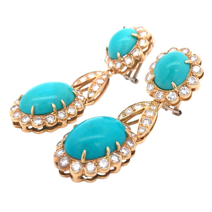 18K Gold Turquoise Diamond Earrings Lueur Jewelry