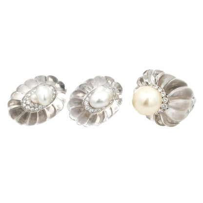 David Webb, Platinum Gold Pearl Crystal Diamond Ring and Earrings David Webb