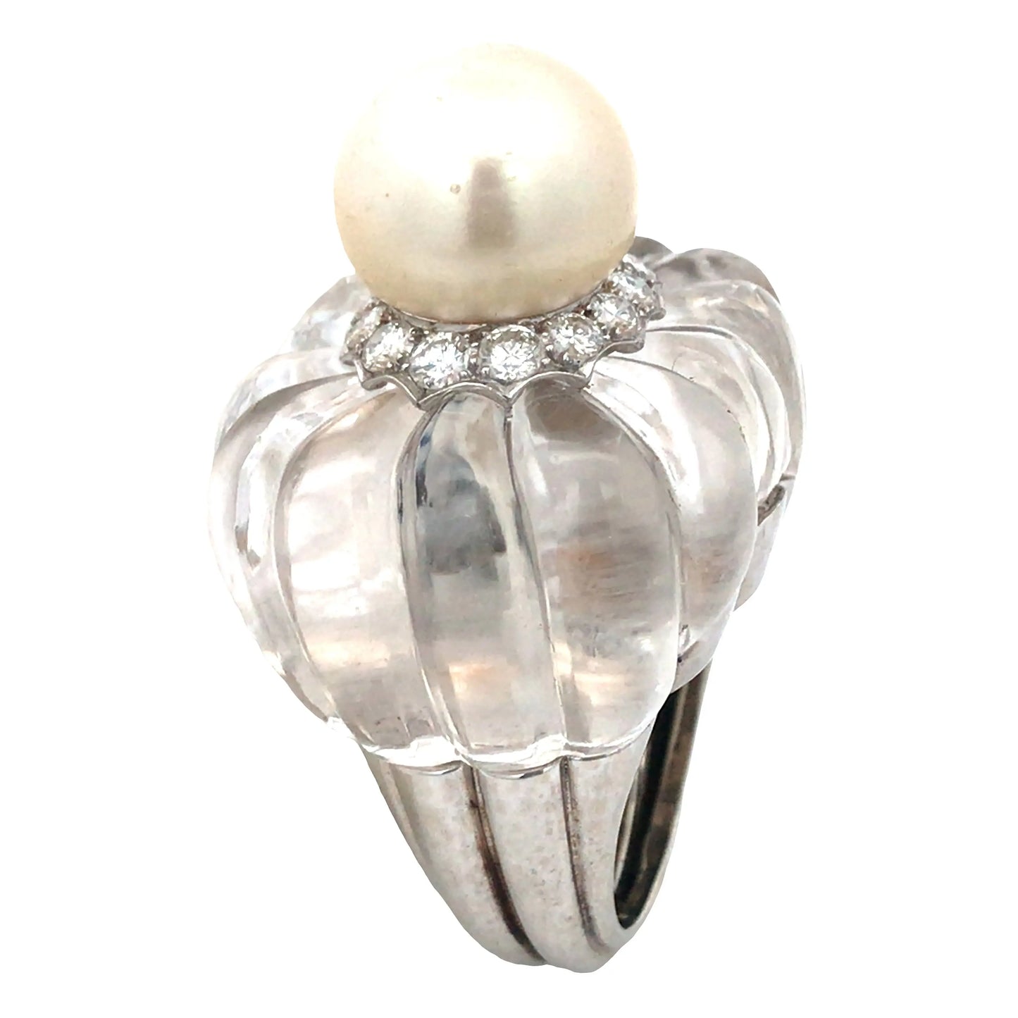 David Webb, Platinum Gold Pearl Crystal Diamond Ring and Earrings David Webb