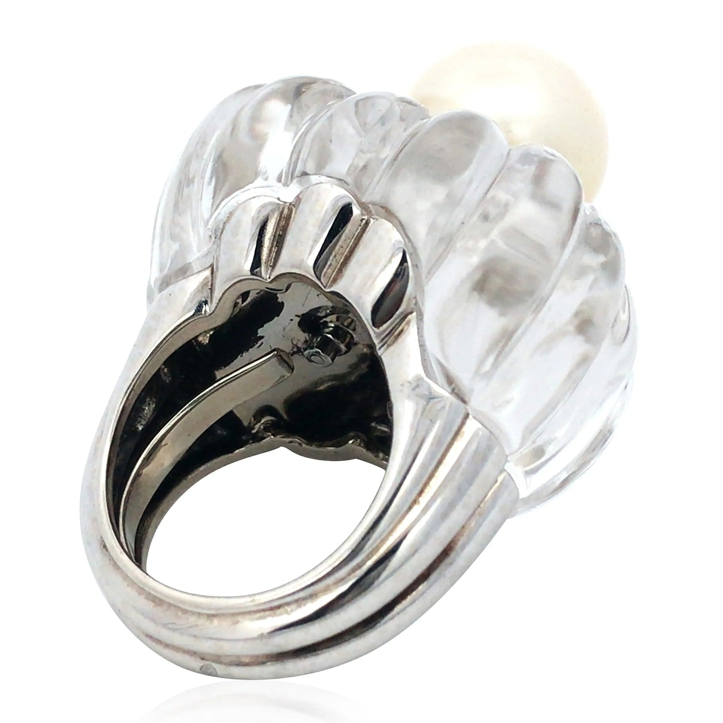 David Webb, Platinum Gold Pearl Crystal Diamond Ring and Earrings David Webb