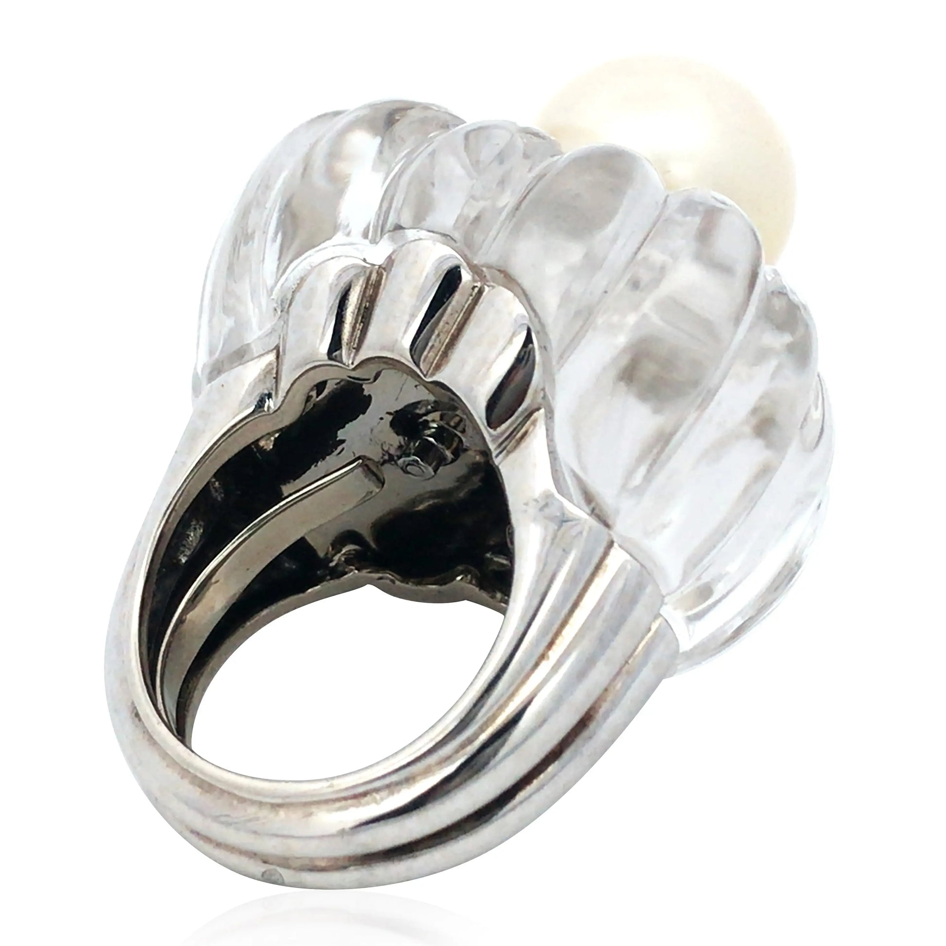 David Webb, Platinum Gold Pearl Crystal Diamond Ring and Earrings David Webb