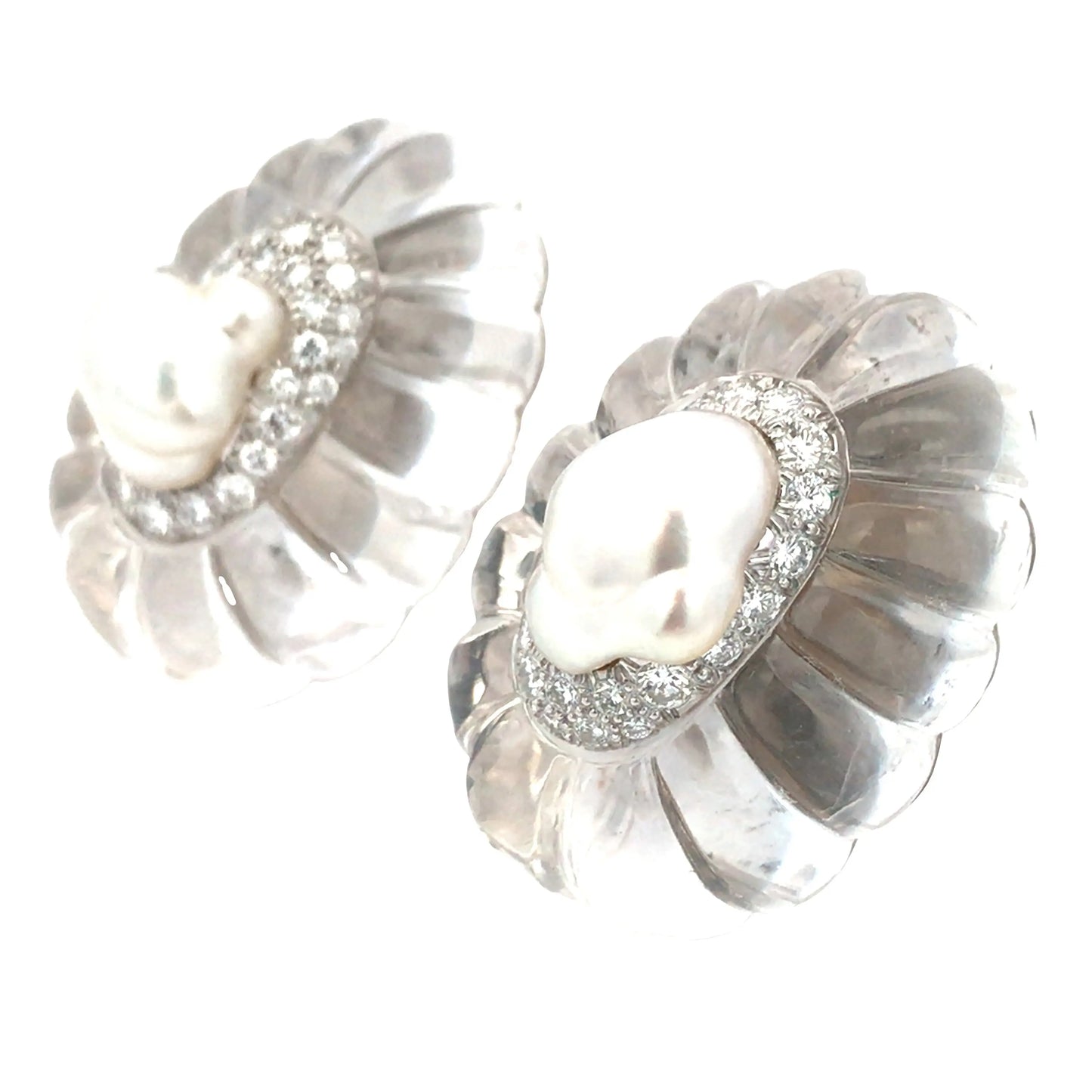 David Webb, Platinum Gold Pearl Crystal Diamond Ring and Earrings David Webb