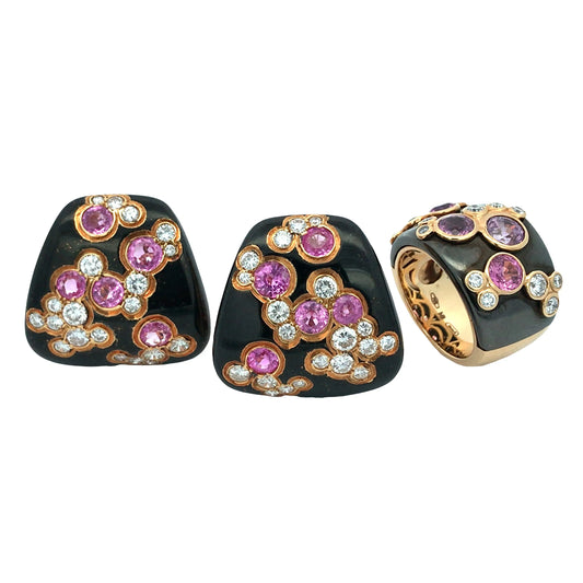 Marina B, 18K Gold Enamel Diamond Ring and Earrings Marina B