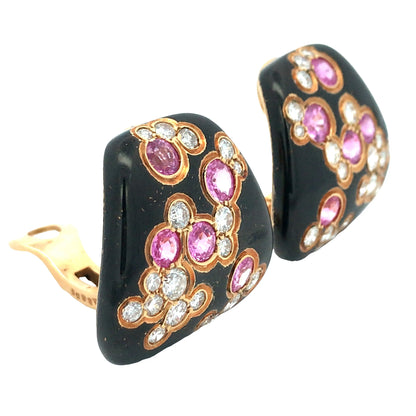 Marina B, 18K Gold Enamel Diamond Ring and Earrings Marina B