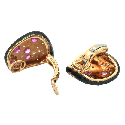 Marina B, 18K Gold Enamel Diamond Ring and Earrings Marina B