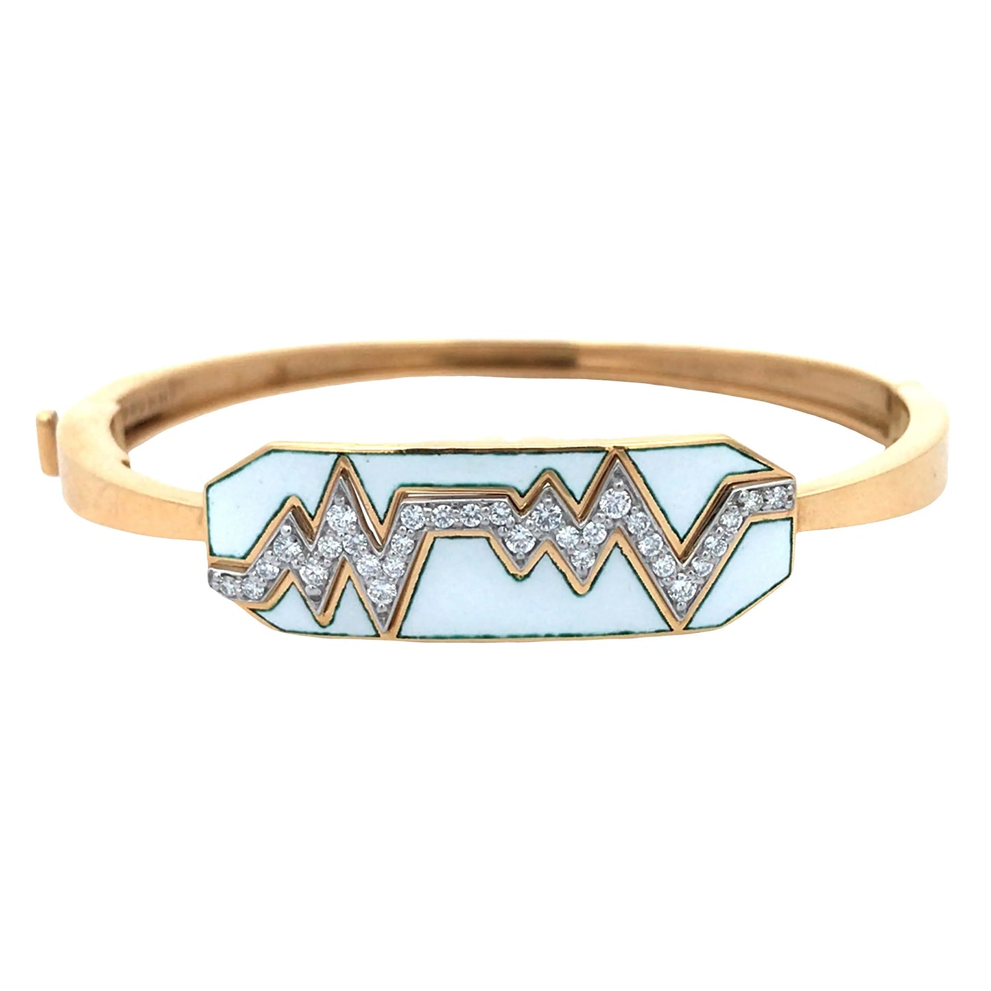 David Webb, Platinum 18K Gold Enamel Diamond Bangle David Webb