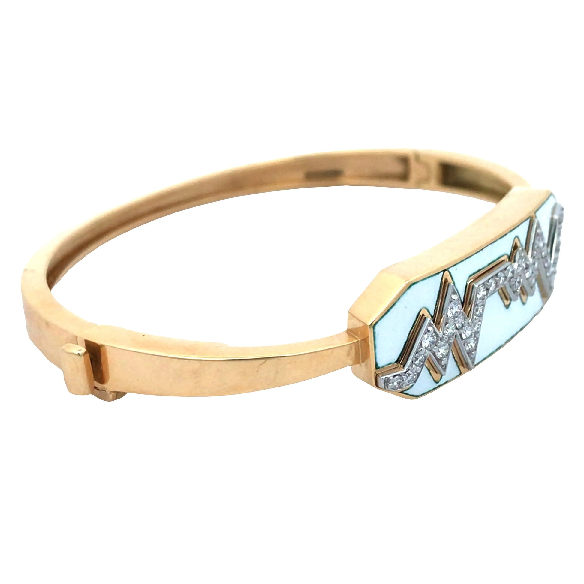 David Webb, Platinum 18K Gold Enamel Diamond Bangle David Webb
