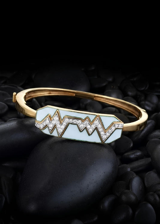 David Webb, Platinum 18K Gold Enamel Diamond Bangle