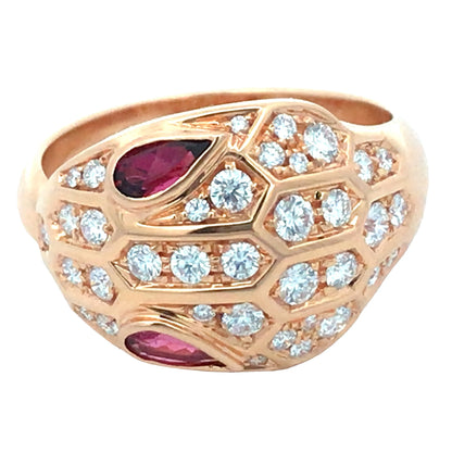 Bvlgari, 18K Gold Ruby Diamond Snake Ring Bvlgari