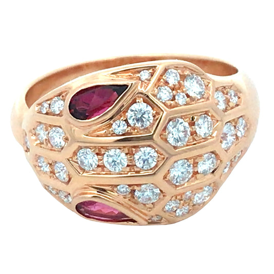 Bvlgari, 18K Gold Ruby Diamond Snake Ring Bvlgari