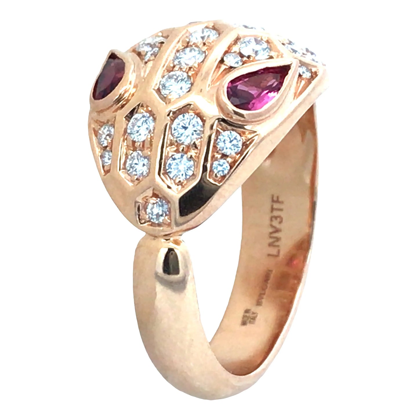 Bvlgari, 18K Gold Ruby Diamond Snake Ring Bvlgari