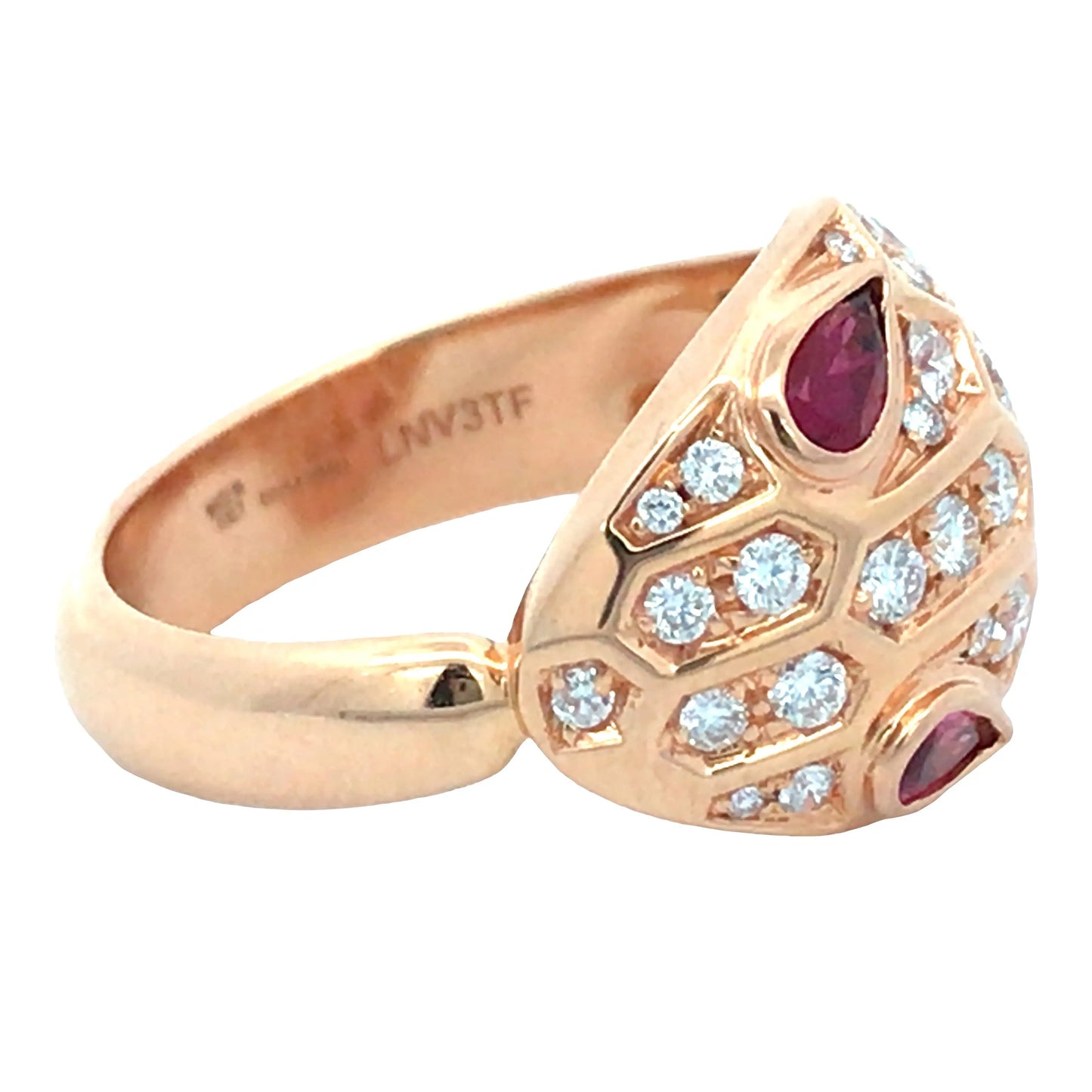 Bvlgari, 18K Gold Ruby Diamond Snake Ring Bvlgari