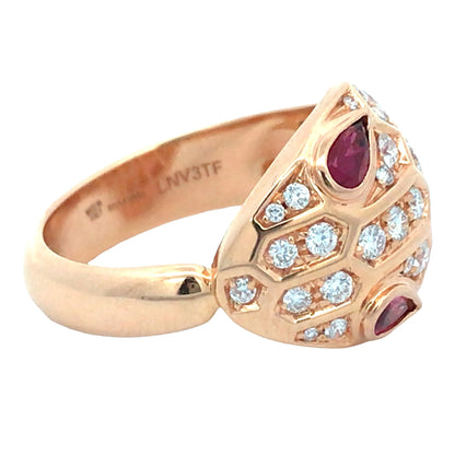 Bvlgari, 18K Gold Ruby Diamond Snake Ring Bvlgari