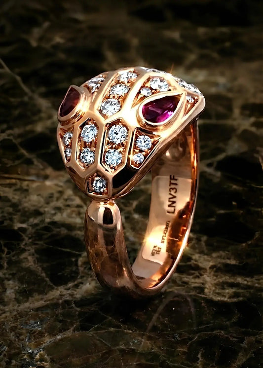 Bvlgari, 18K Gold Ruby Diamond Snake Ring Bvlgari