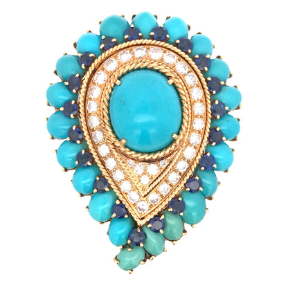 Van Cleef & Arpels, 18K Gold Turquoise Diamond Pendant Necklace VCA
