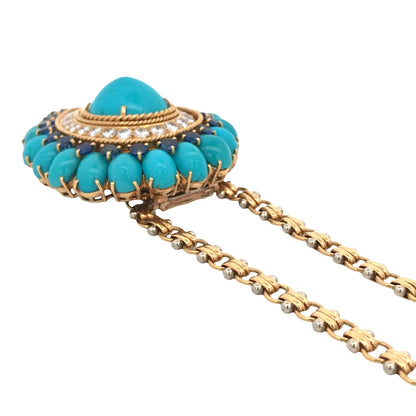 Van Cleef & Arpels, 18K Gold Turquoise Diamond Pendant Necklace VCA
