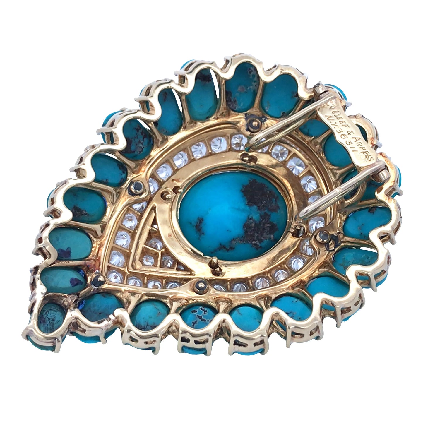 Van Cleef & Arpels, 18K Gold Turquoise Diamond Pendant Necklace VCA