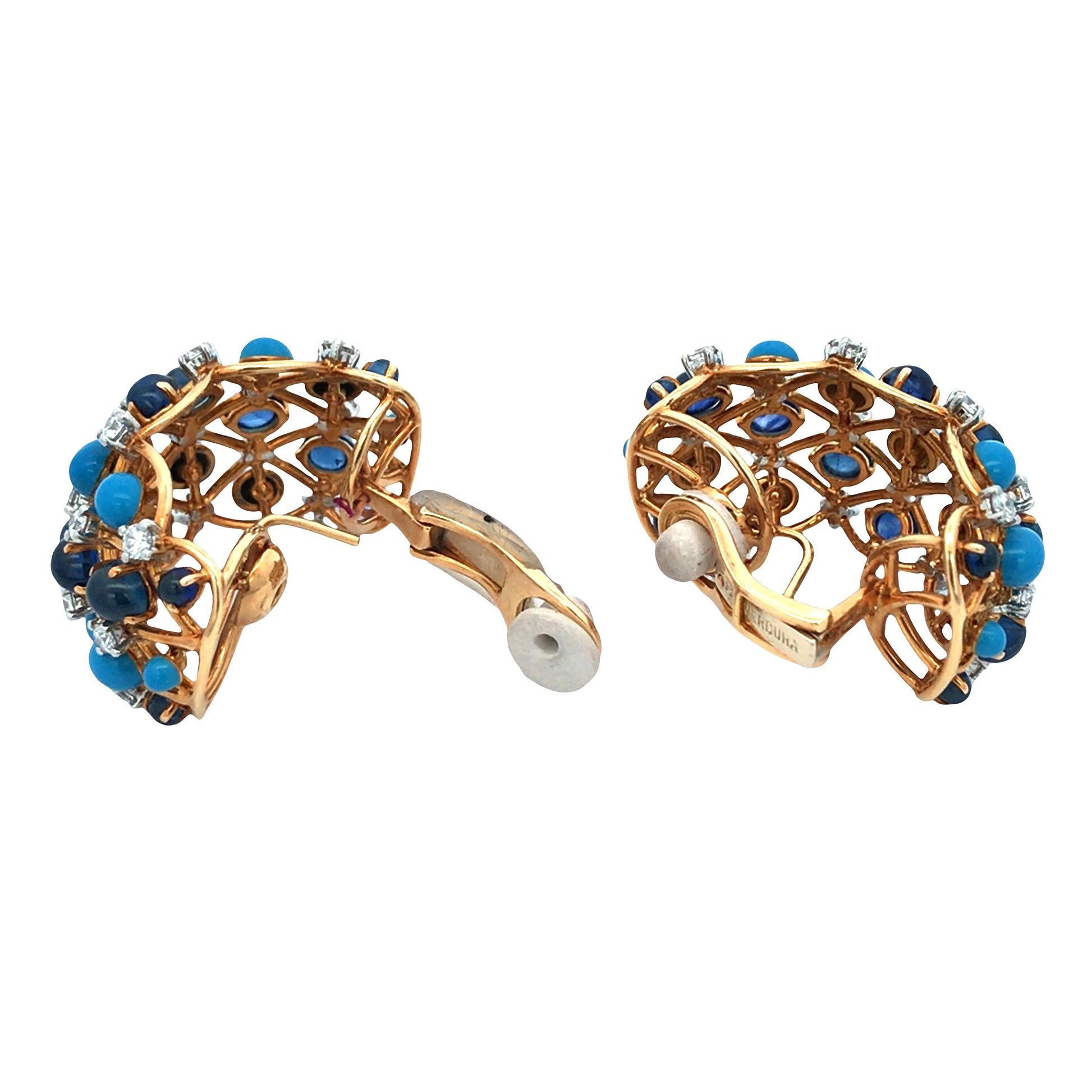 Verdura, 18K Gold Sapphire Turquoise Diamond Earrings