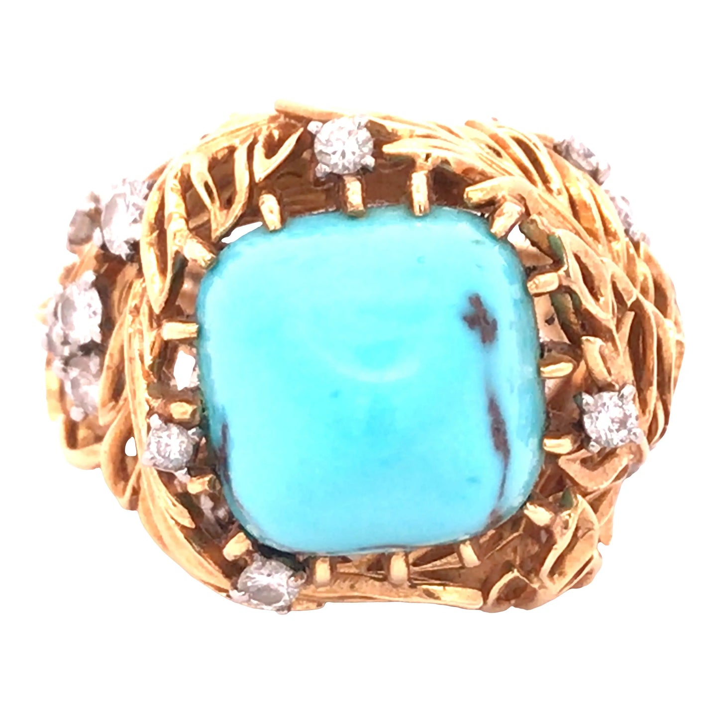 Cartier, Platinum 18K Gold Turquoise Diamond Ring Cartier
