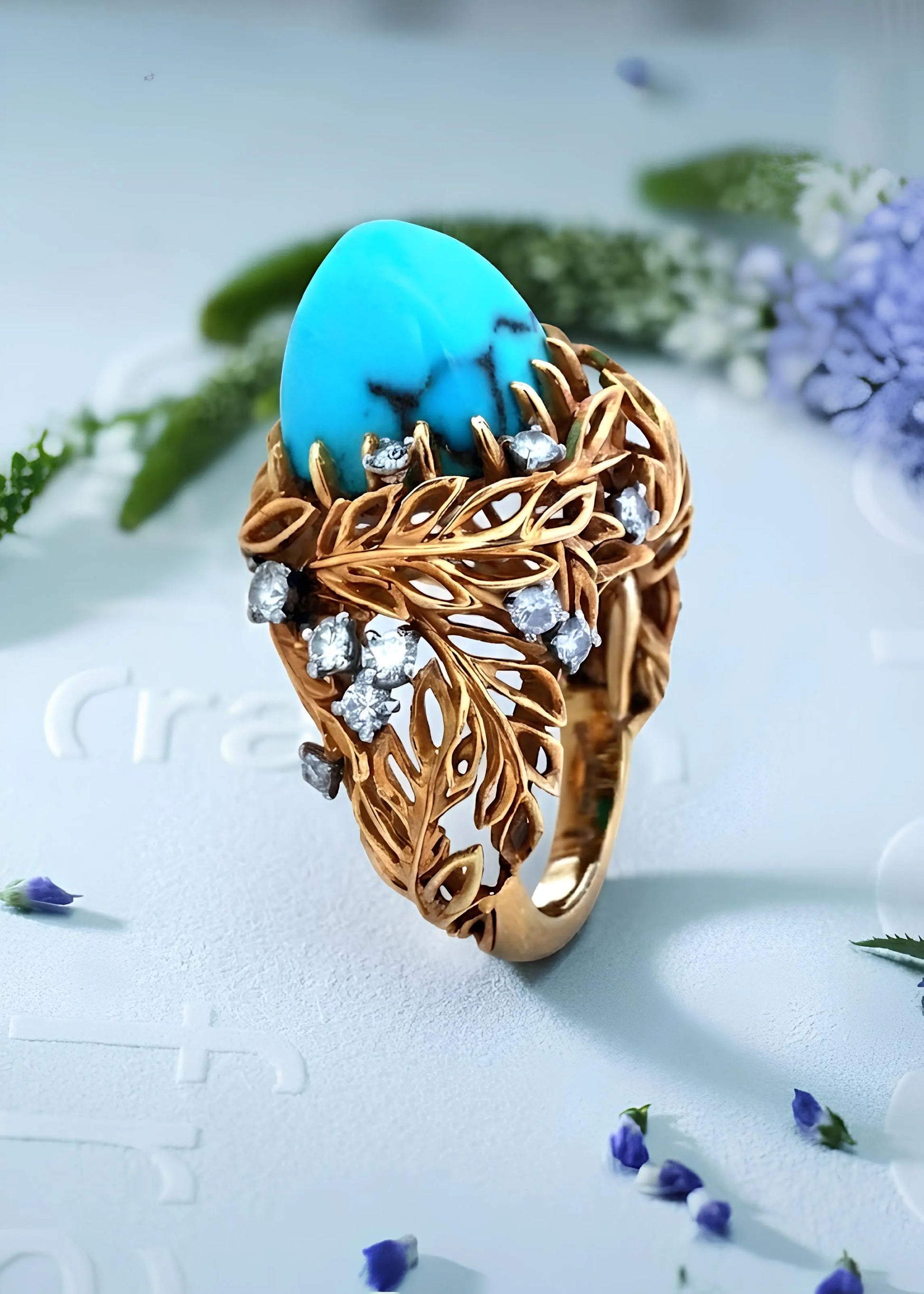Cartier, 18K Gold Turquoise Diamond Ring, Certificate Cartier