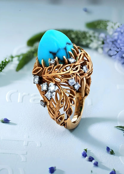 Cartier, 18K Gold Turquoise Diamond Ring, Certificate Cartier