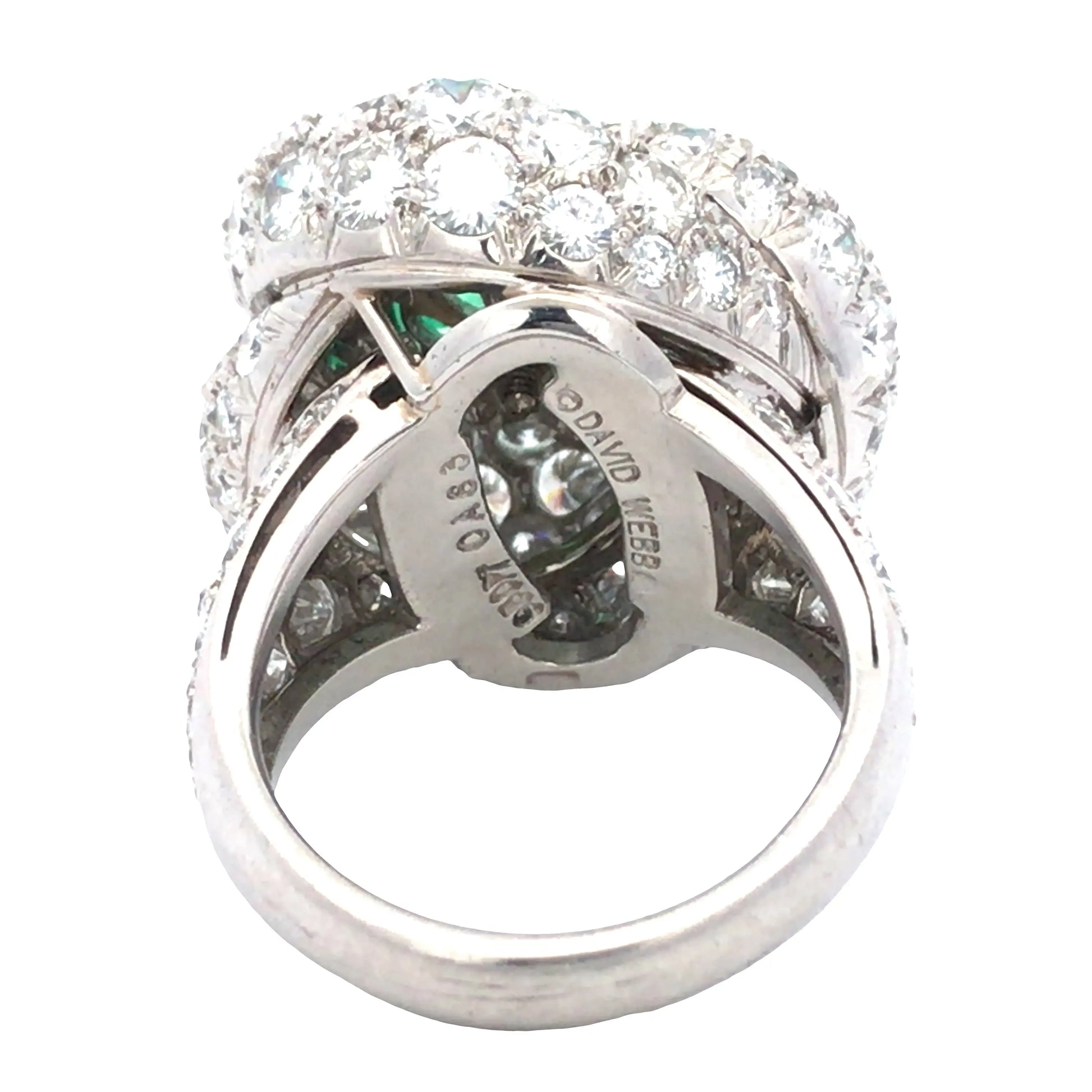 David Webb, Platinum Carved Emerald Diamond Ring David Webb
