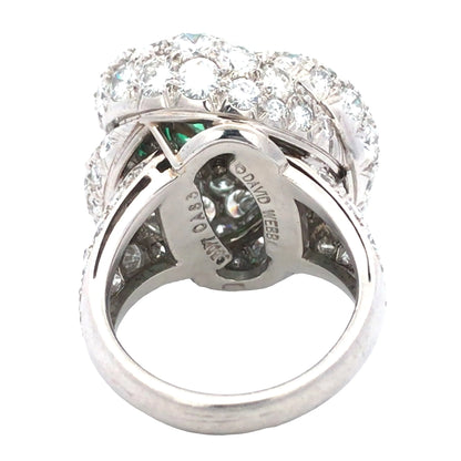 David Webb, Platinum Carved Emerald Diamond Ring David Webb