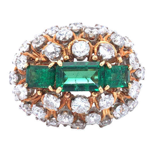 David Webb, Platinum 18K Gold Emerald Diamond Ring David Webb