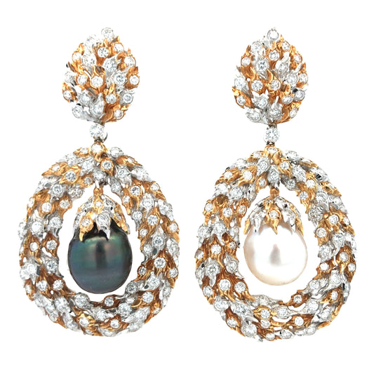 Buccellati, 18K Gold Pearl Diamond Earrings Buccellati