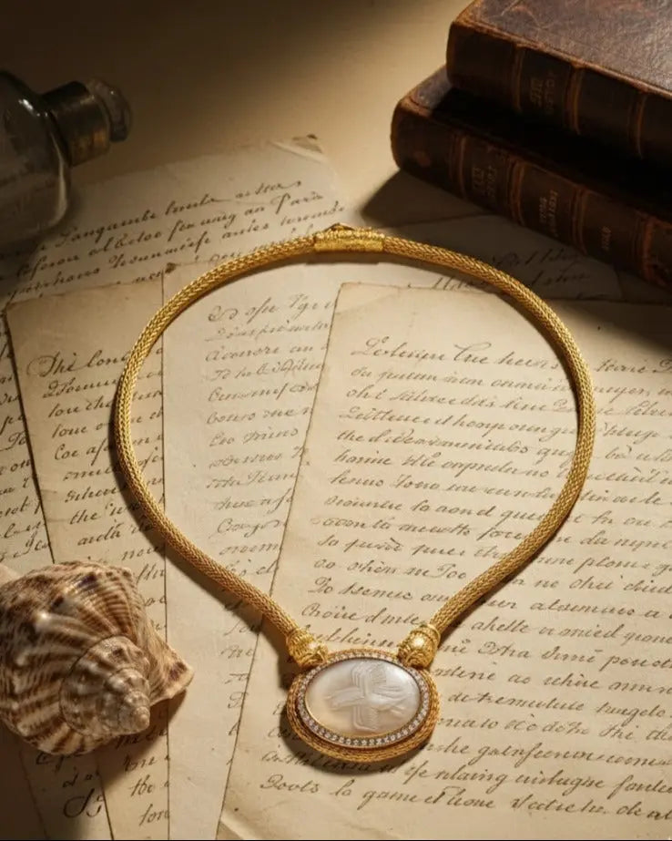 Lalaounis, 14K Gold Carved Crystal Necklace Lalaounis