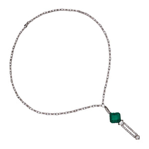 Art Deco Platinum Emerald Diamond Necklace