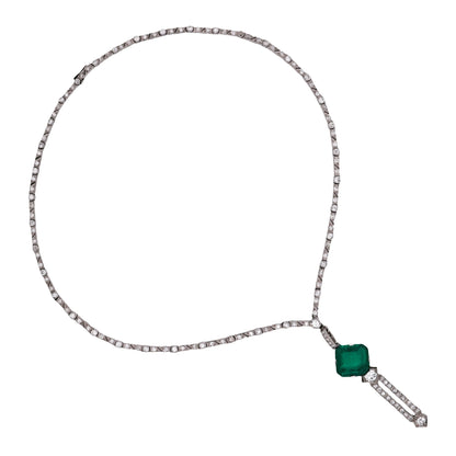 Art Deco Platinum Emerald Diamond Necklace