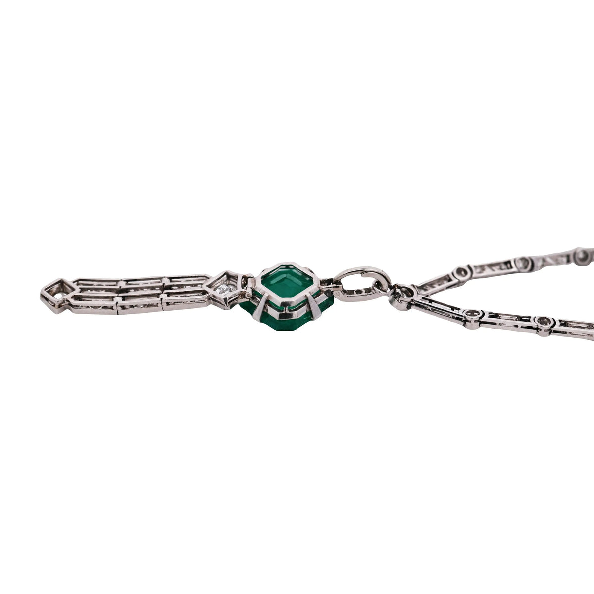 Art Deco Platinum Emerald Diamond Necklace