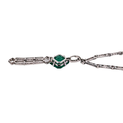 Art Deco Platinum Emerald Diamond Necklace