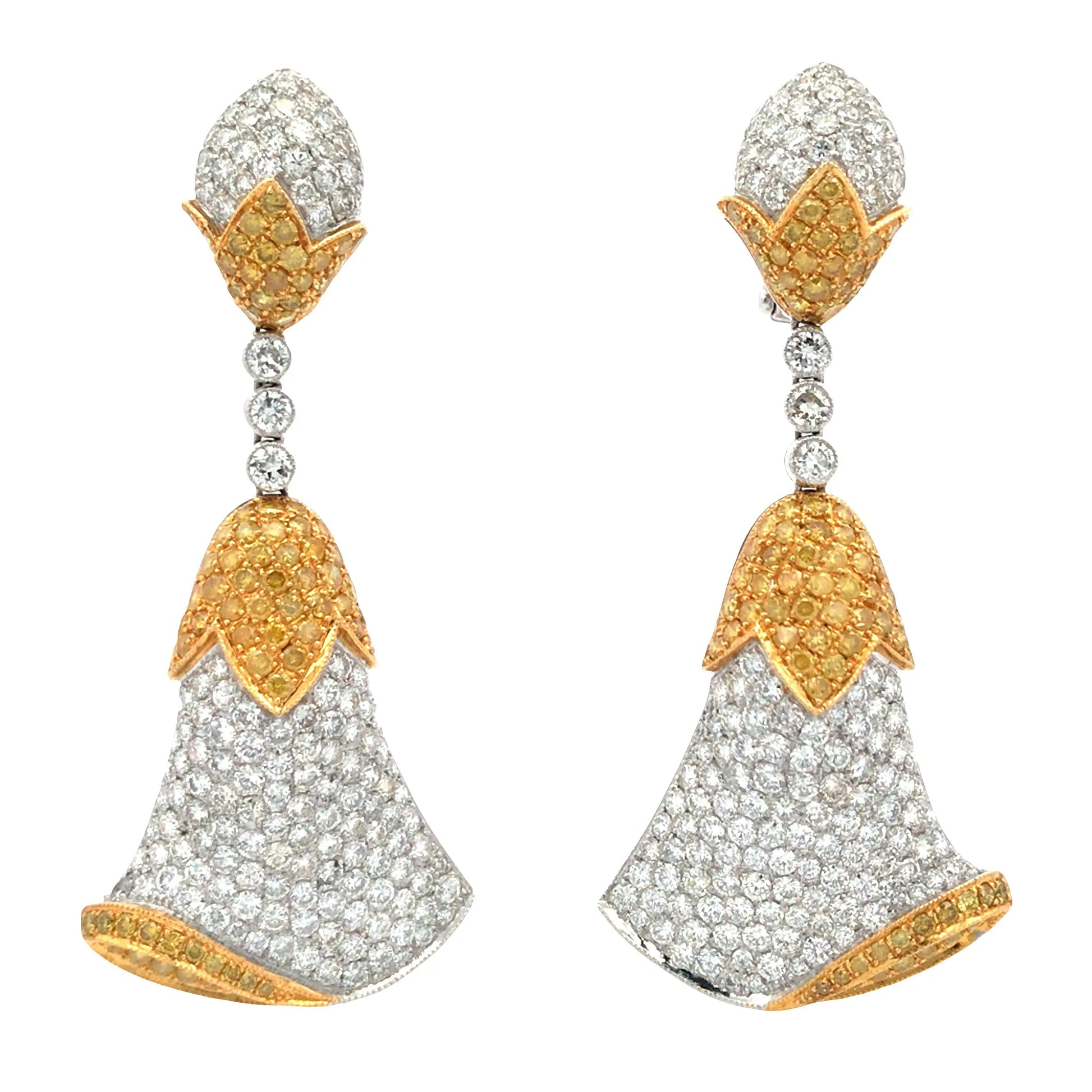 Platinum 18K Gold Yellow Diamond and Diamond Earrings Lueur Jewelry