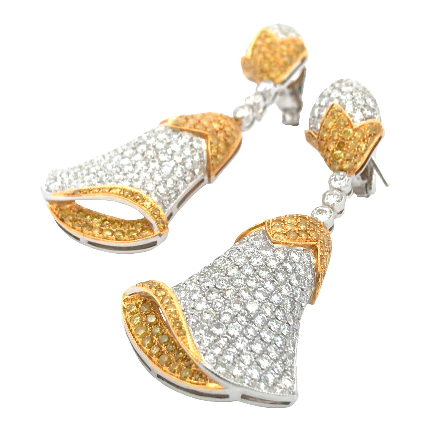 Platinum 18K Gold Yellow Diamond and Diamond Earrings Lueur Jewelry