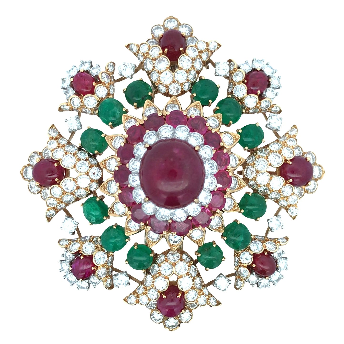 David Webb, 18K Gold Gemstone Diamond Brooch David Webb