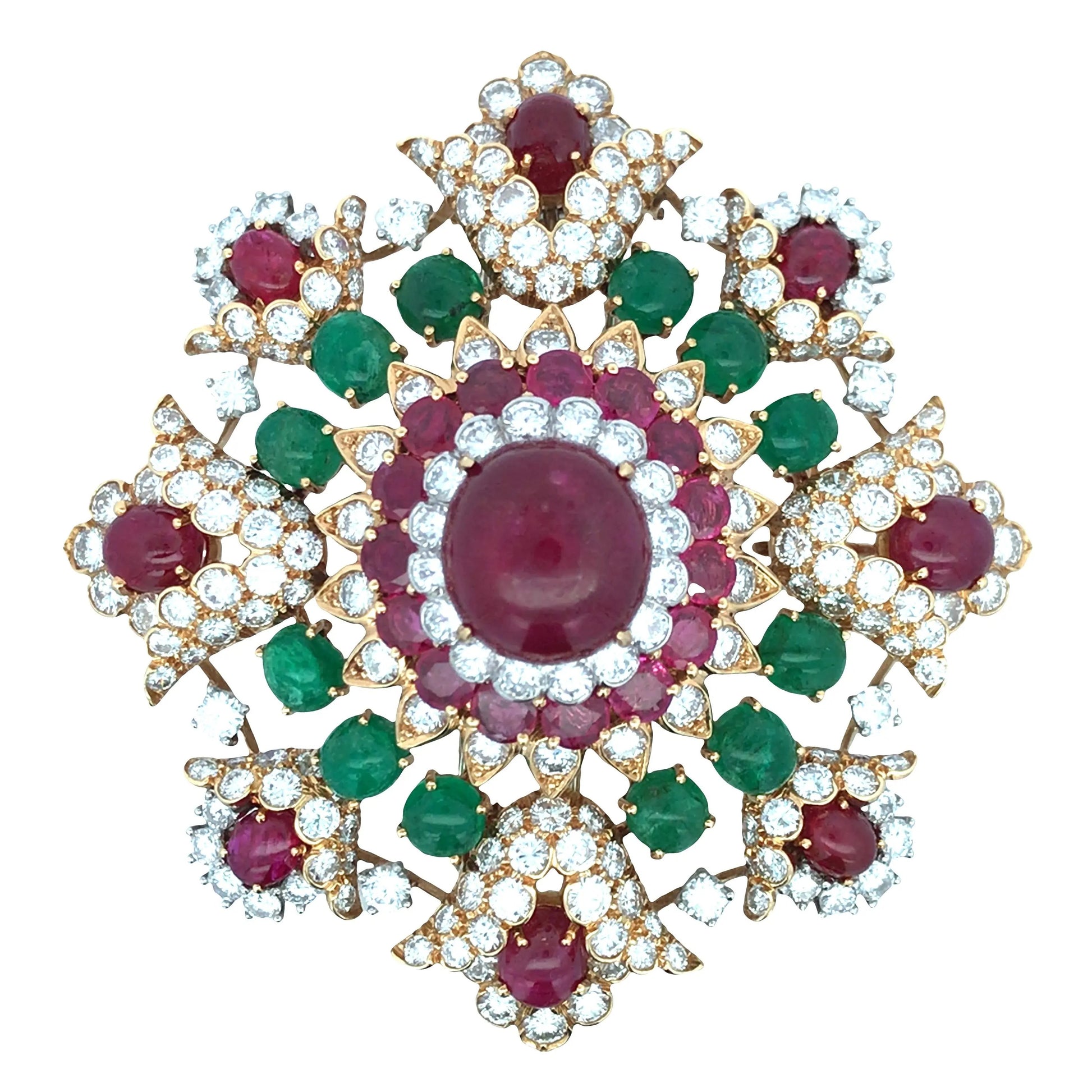David Webb, 18K Gold Gemstone Diamond Brooch David Webb