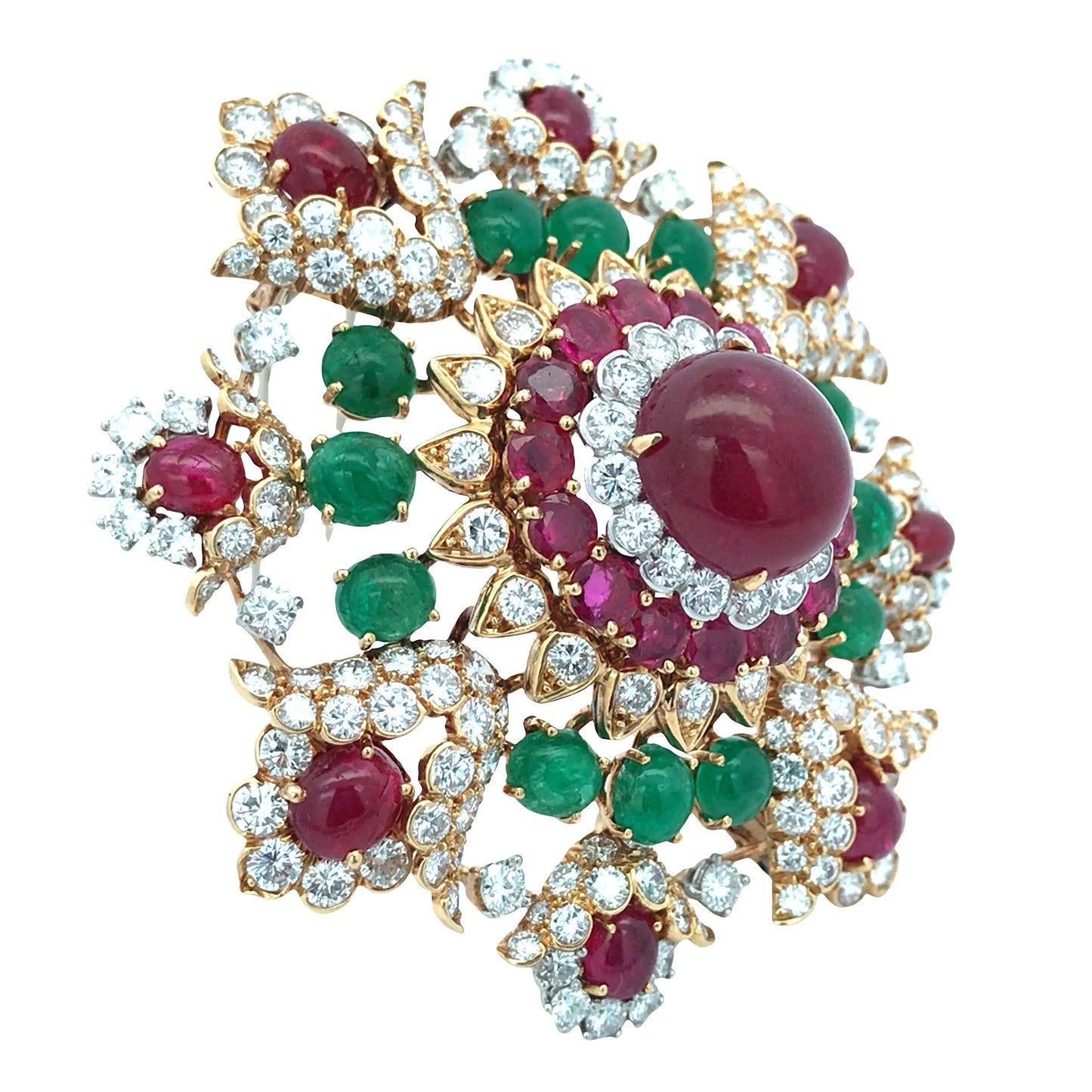 David Webb, 18K Gold Gemstone Diamond Brooch David Webb
