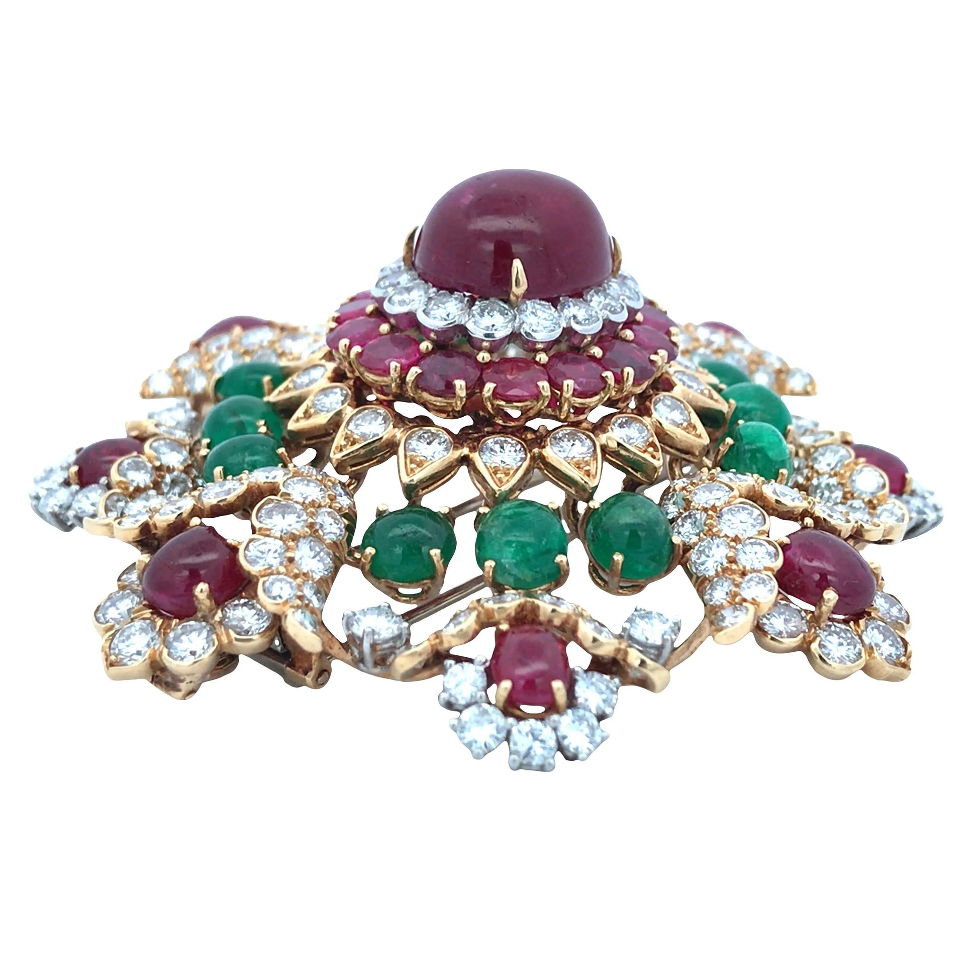David Webb, 18K Gold Gemstone Diamond Brooch David Webb