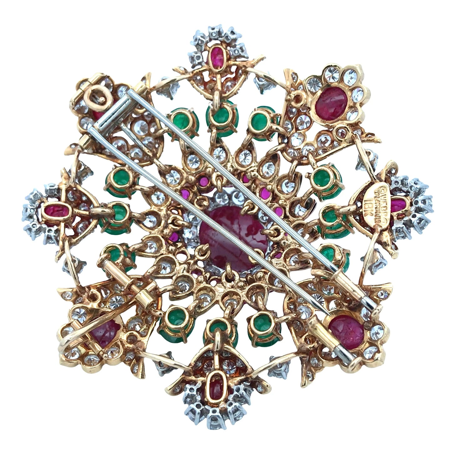 David Webb, 18K Gold Gemstone Diamond Brooch David Webb